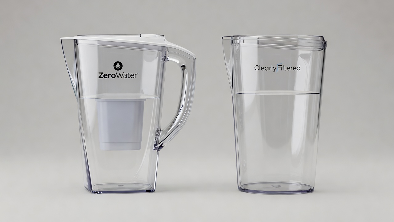 Water filter pitcher on kitchen counter